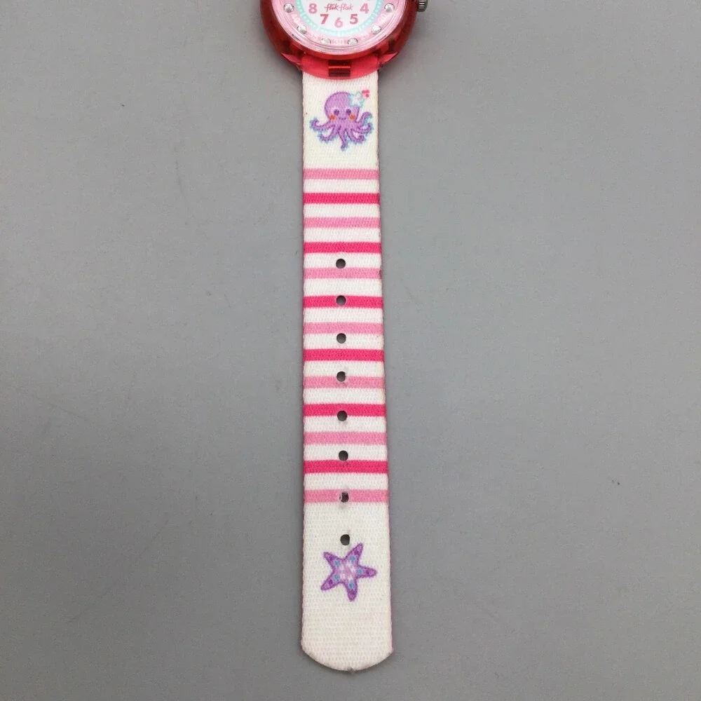 Flik Flak Girls Watch 29mm Pink Dial Octopus Fabric Strap Swiss 1U32 New Battery